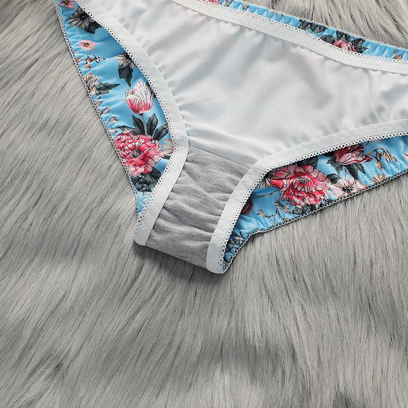 Ensemble de lingerie sexy pour femme, ensemble de sous-vêtements à imprimé floral, ensemble de soutien-gorge push-up froncé avec bordure en dentelle, ensemble de soutien-gorge et de slip tendance