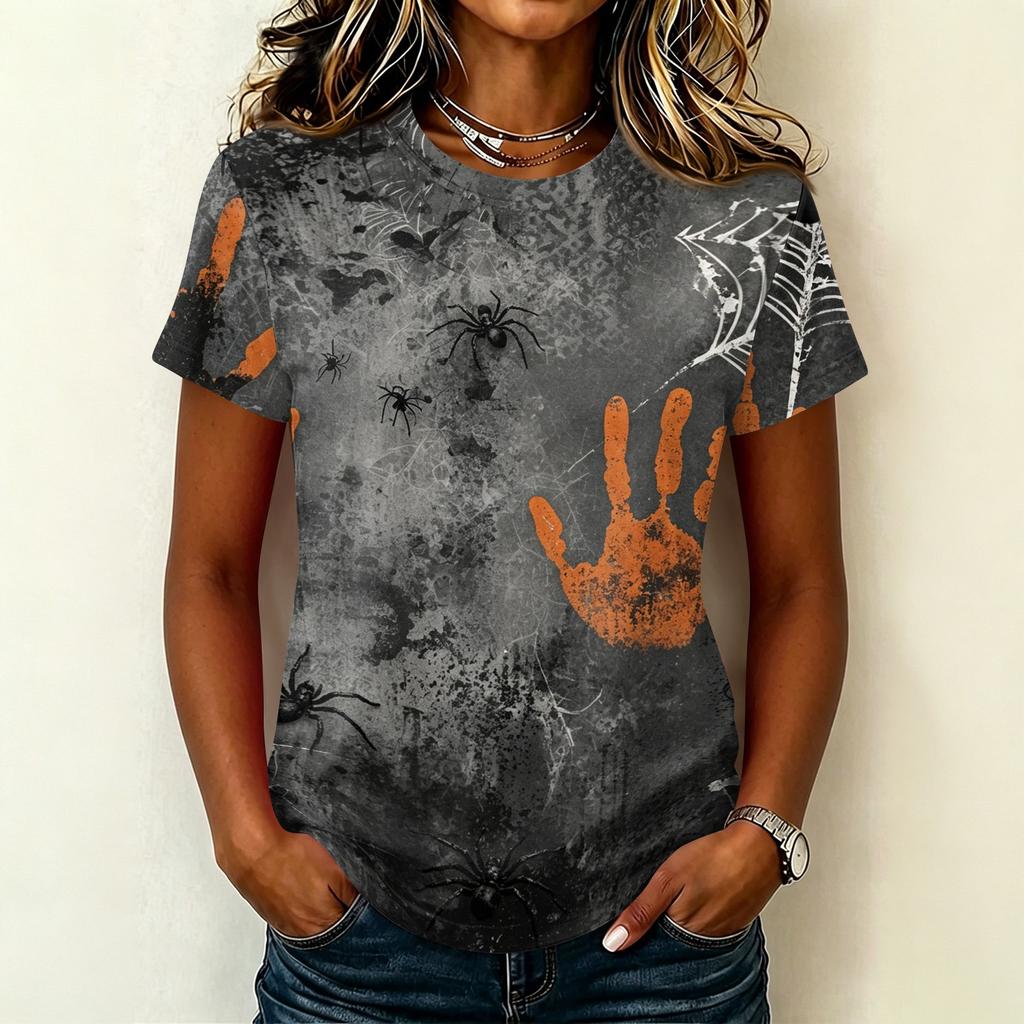 Women's Casual Pullover Short Sleeve T Shirt Halloween Graphic Print Round Neck Top Lightweight Comfortable Fit