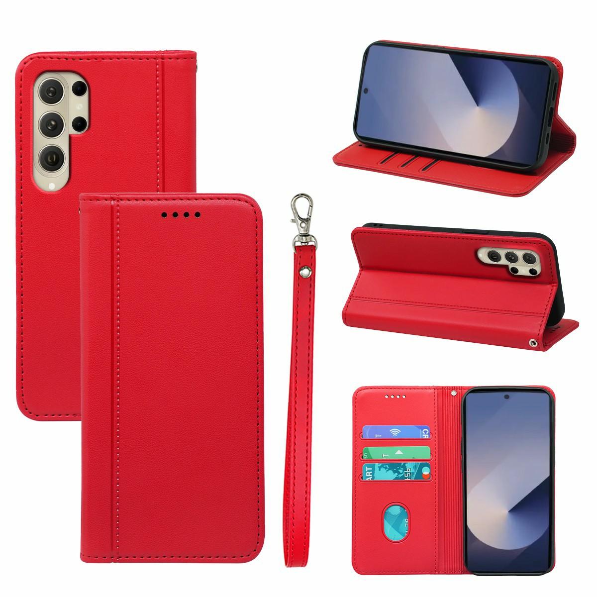 

For Samsung Galaxy S26 Ultra Wallet Case Magnetic Closing PU Leather Phone Cover with Wrist Strap