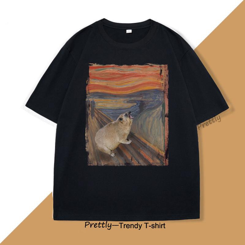 Hyrax Scream Parody Meme TShirt for Men Women Vintage Cotton Short Sleeve Round Neck Tshirts Loose Casual Mnes Clothing