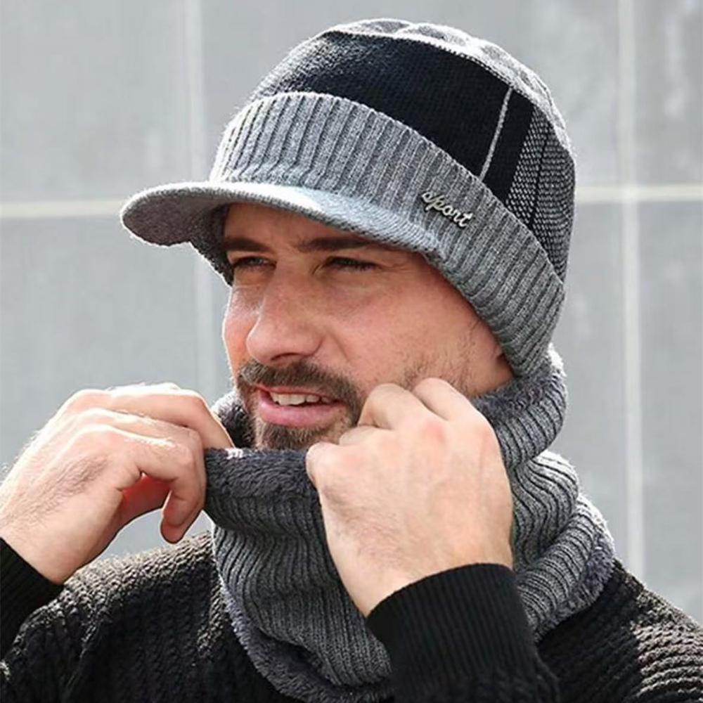 Men Winter Warm Set Classic Plush Fur Lined Winter Hat Male Outdoor Keep Warm Fashion Hat Cap