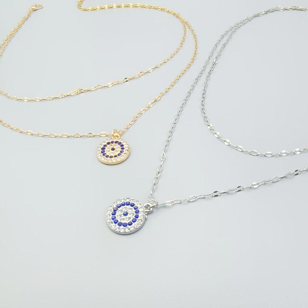 European & American Double Layer Evil Eye Pendant Necklace - Trendy Alloy Retro Chain for Women