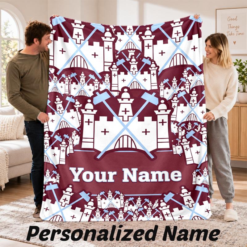 Benutzerdefinierter Name West Ham United Flanell-Kuscheldecke Personalisierter Text Weiche Decke Bett Sofa Geschenk