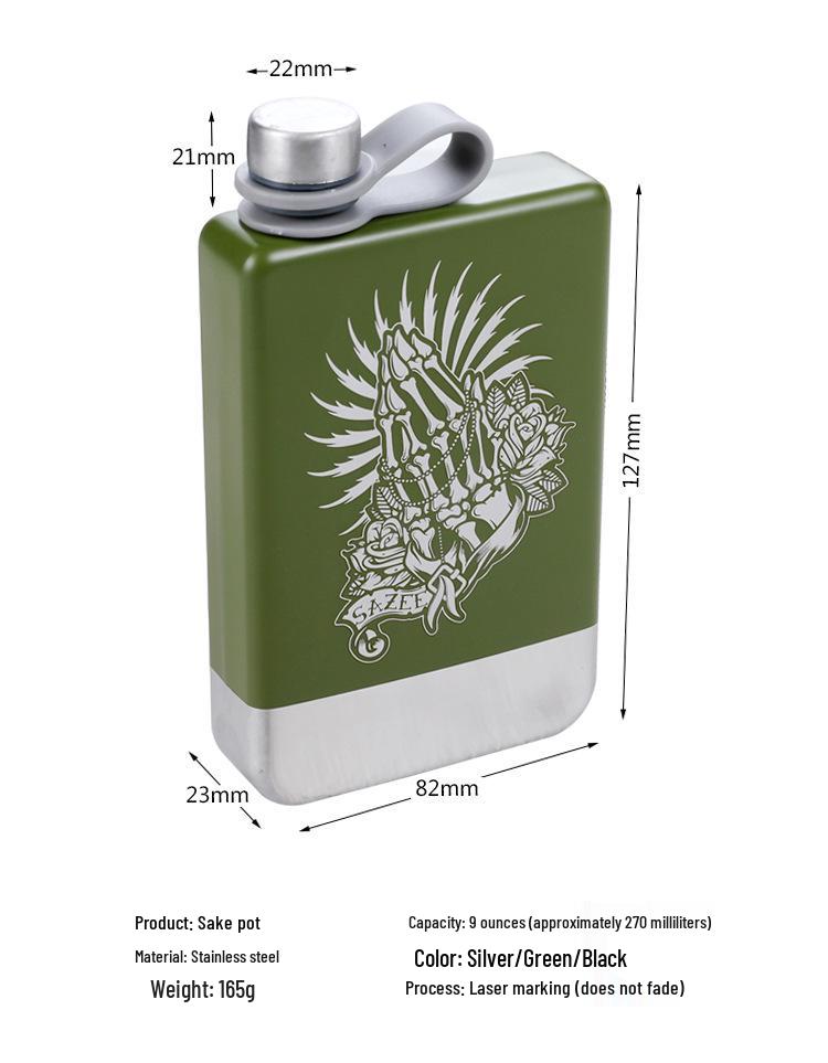 Silver Green Black White Whiskey Flask - Portable, Food Grade 304 Stainless Steel
