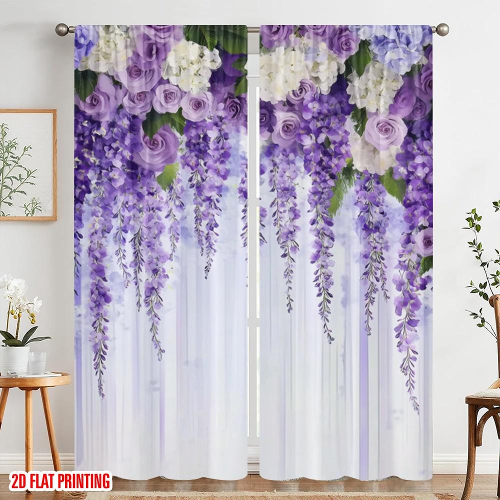 Plane Printing Popular Curtains Lavender Elegance Versatile Polyester Fabric Without Rod Decorations Inside Perfect Set Of 2 Made