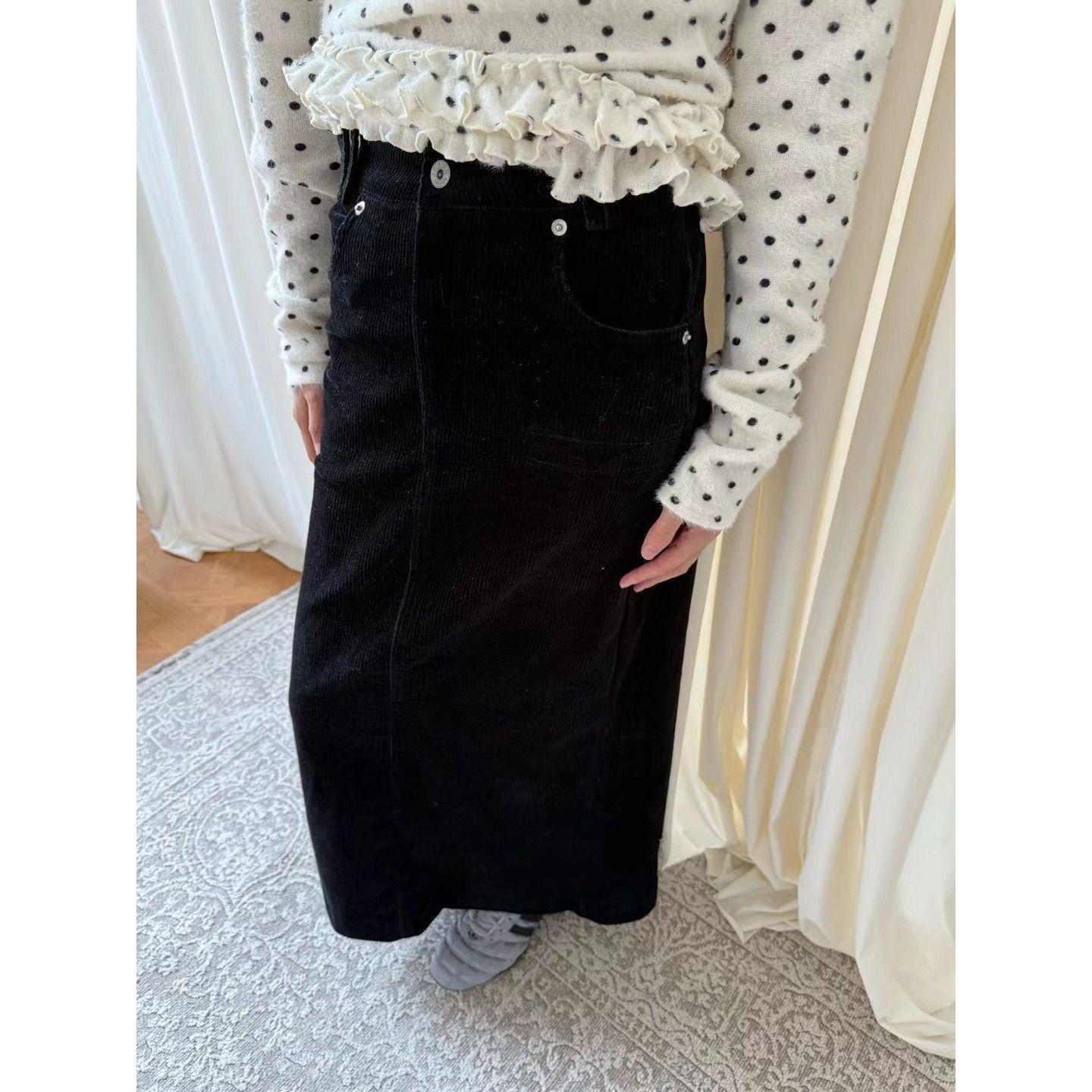 2025 Autumn/Winter High-Waist Corduroy Mermaid Skirt - Slimming & Flattering Retro Style Medium чёрный