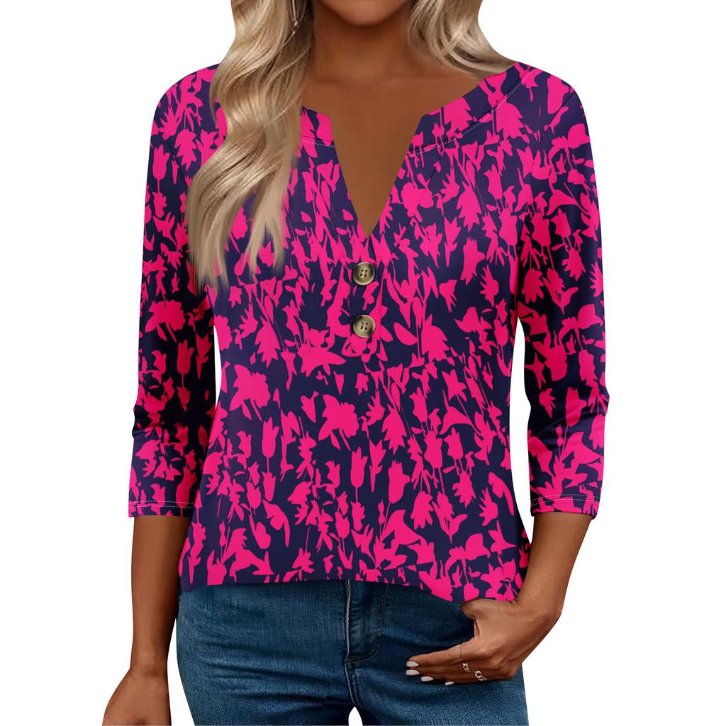 3/4 Sleeve Womens Tops For Women Henely Tops Button V Neck  Loose Fit Dressy Womens Summer Tops