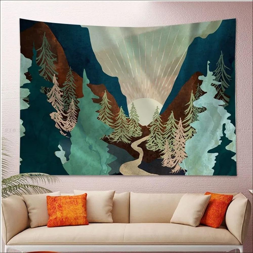 Office Living Room Tapestry Abstract Painted Sunset Mountain Hanging Cloth Home Wall Decoration Tapestry