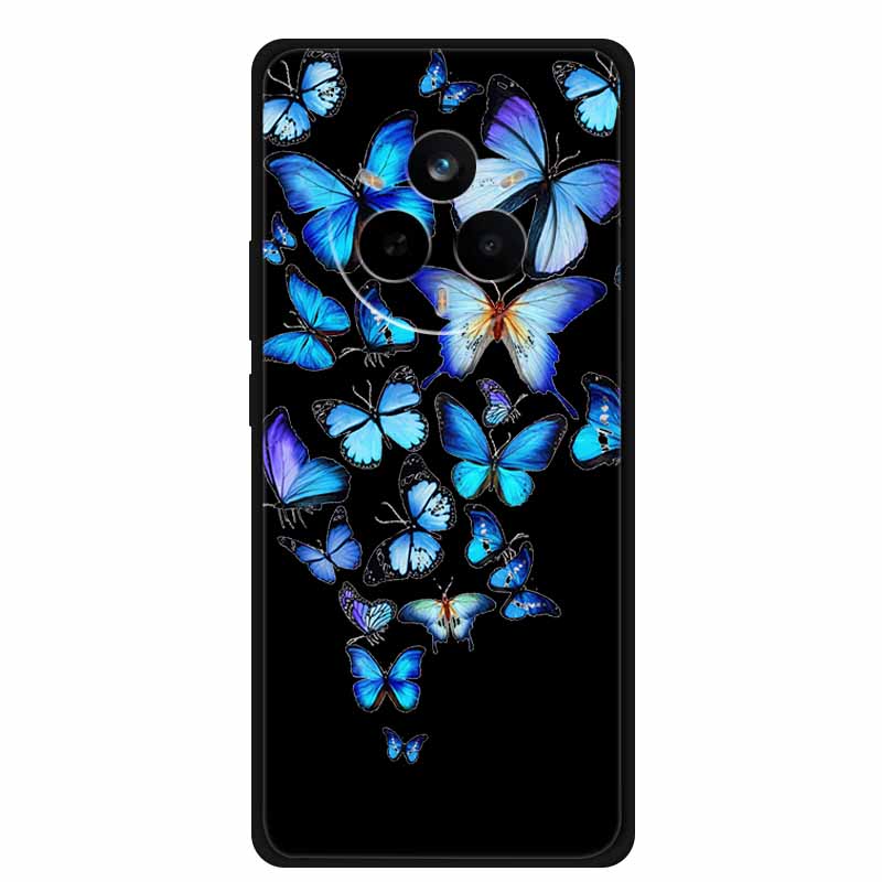 For Realme 14 Pro Case Luxury Phone Cover For Realme 14 Pro+ Cute Floral Black Silicone Soft Case TPU Funda Realme 14 Pro Plus