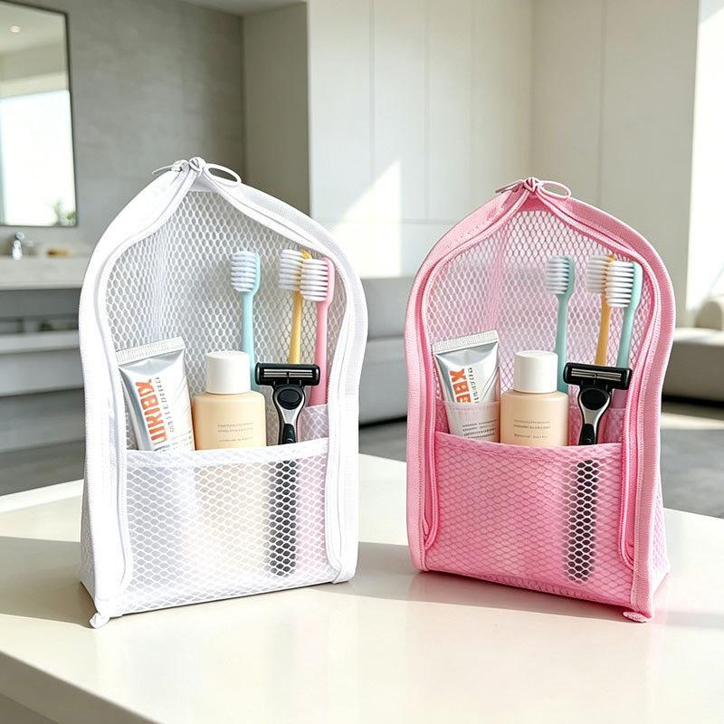 Mesh Toiletry Bag Portable Travel Cosmetic Organizer Shower Storage Pouch for Toothbrush Razor Makeup Supplies