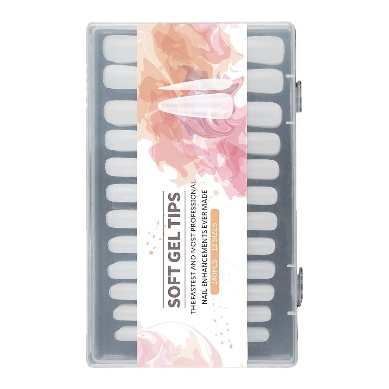 

240PCS Matte Clear Long Almond Nail Tips Soft Gel Full Cover Nail Art False Nail Quick Application Manicure Accesories