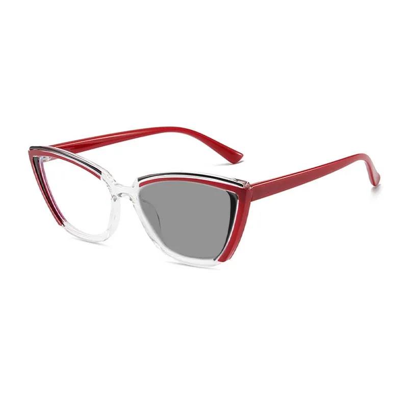 Men's and Women's Photochromic Presbyopia Glasses Colour Blocking Cat-eye Fashion Large Frame Anti-blue Light Reading Glasses