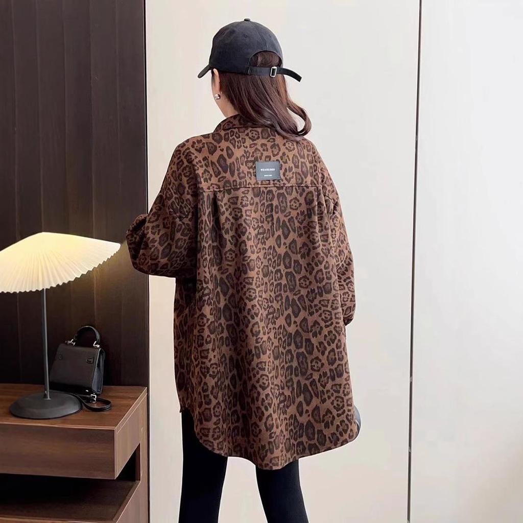 Women's 2025 Spring Leopard Print Shirt - Stylish, Loose-Fit, Slimming, Versatile Casual Plus Size Top