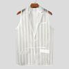 INCERUN Men Lapel Sleeveless Buttons Striped Transparent Mesh Sheer Waistcoats