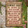 Vintage Metal Sign Cowboy, Rusty Tin Poster for Bar Wall Decor
