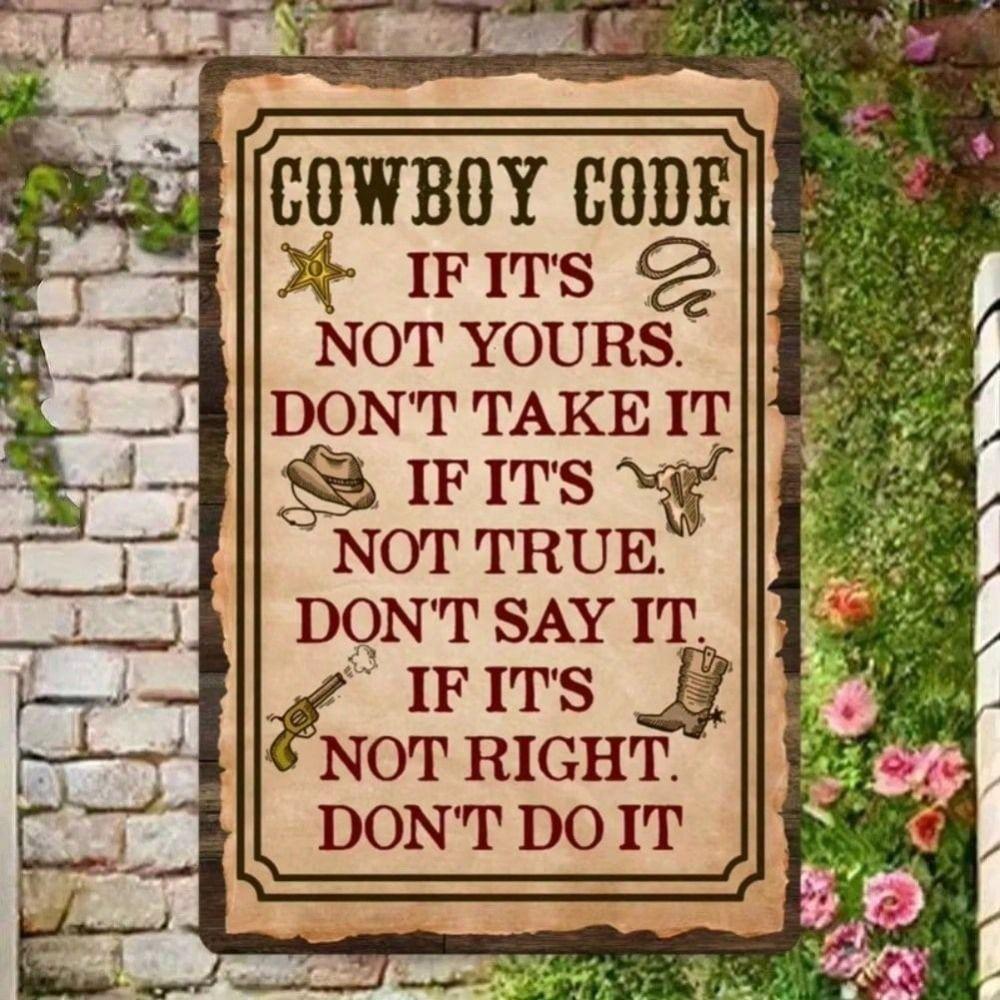Vintage Metal Sign Cowboy, Rusty Tin Poster for Bar Wall Decor