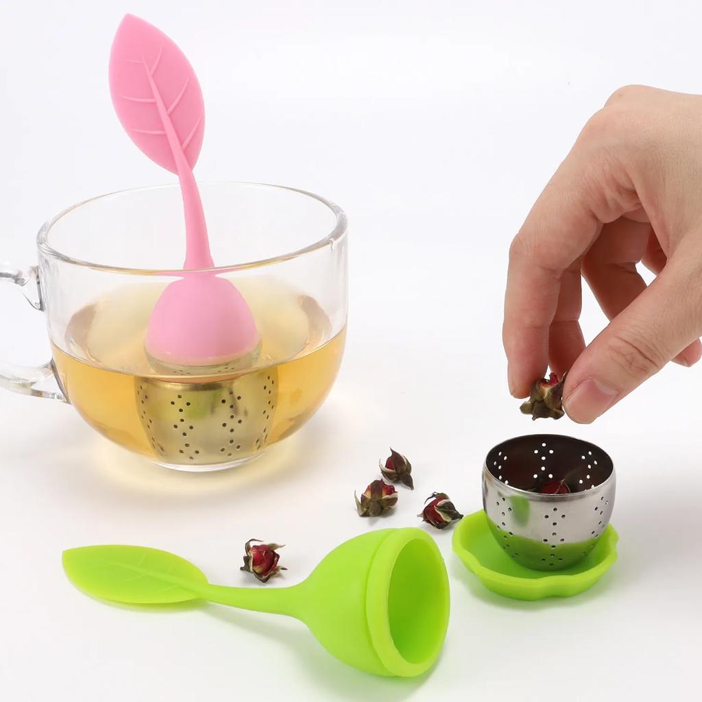 Silicone Tea Infuser Leaf Make Tea Bag Filter Strainer With Drop Tray Stainless Steel Tea Strainers Kitchen Teaware Tools YFA2005