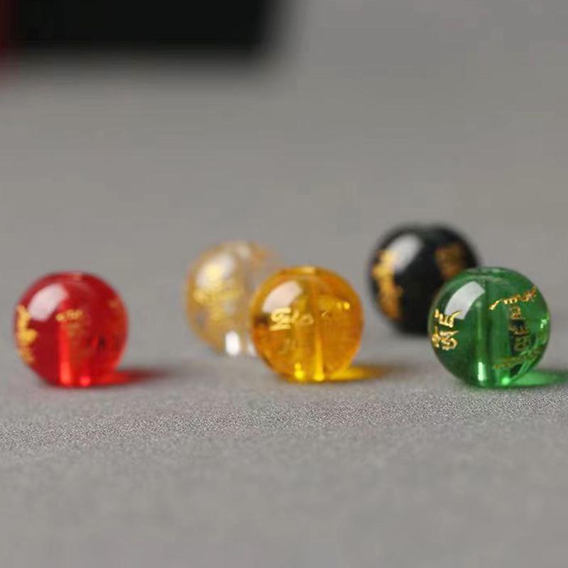 Five-Way Glass Wealth Buddha Beads: Glazed Gold Engraved Round Beads for DIY Prayer Bracelets