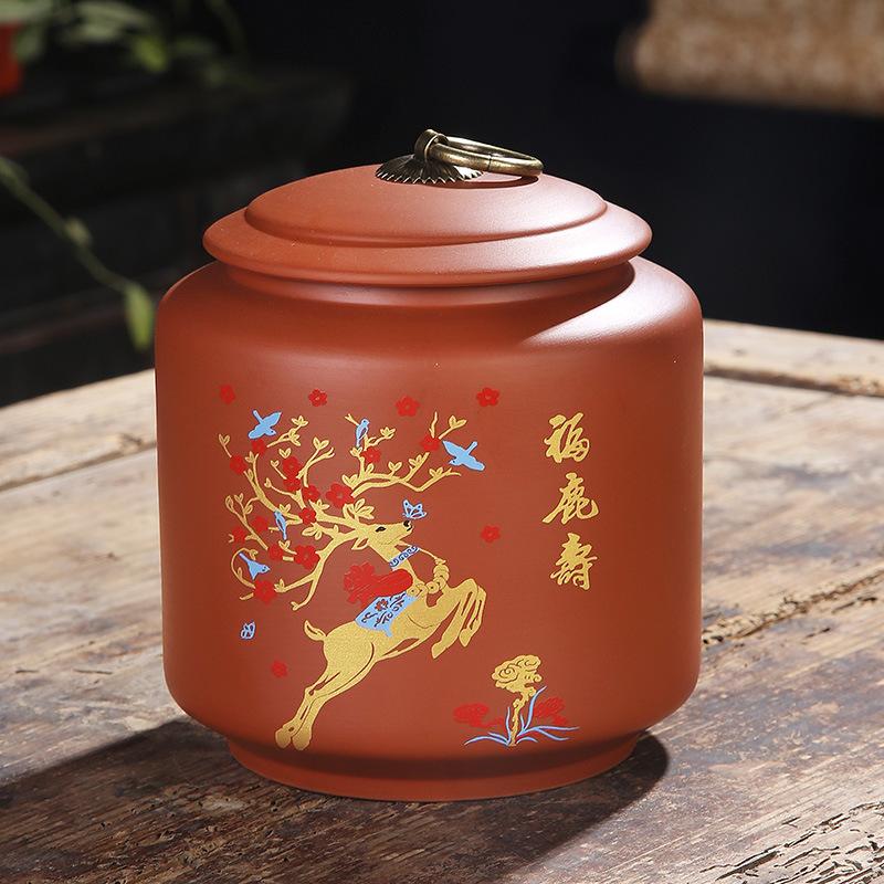 Medium Ceramic Sealed Jar Moisture Resistant Household Purple Clay Tea Can Gift Tea Box Tea Packaging Jars Ceramic Jar Teaset