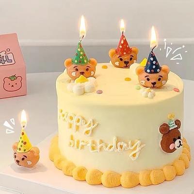 4 stk./Sæt Børnefødselsdag Bamse Smil Kreativ Lys Kage Dessert Dekoration Par Bryllupsfest Tilbehør