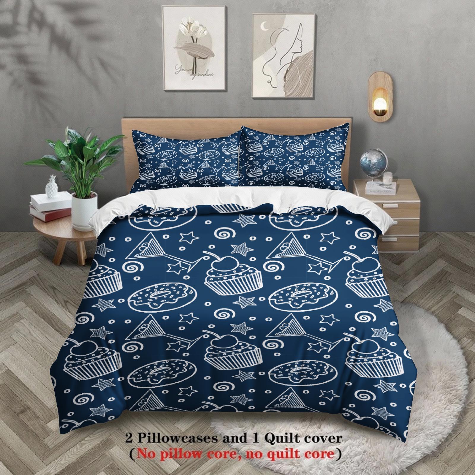 

Cute Dessert Bedding Set Soft Polyester Duvet Cover Set Quilt Cover With Pillowcase For Bedroom Decor Birthday Gift For Girls EU Single135x200cm