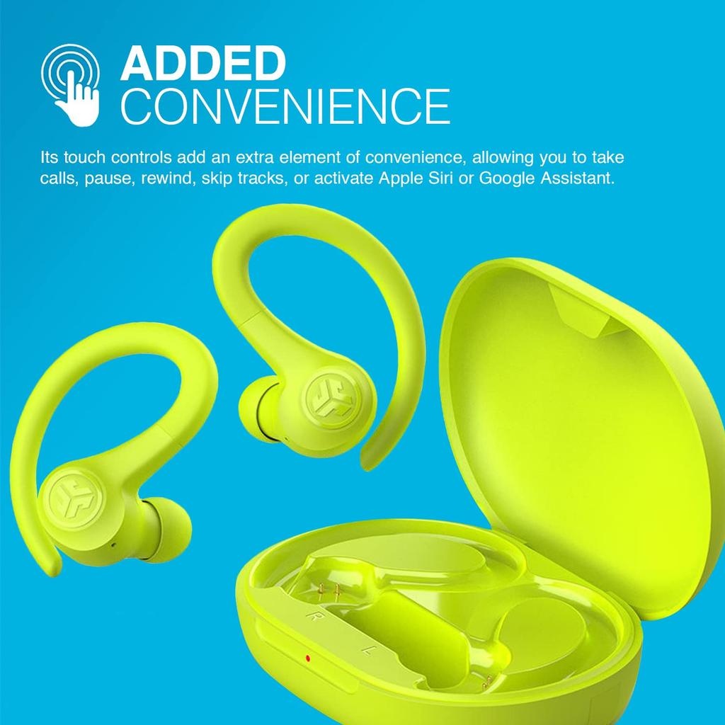 Official JLab Go Air Sport Wireless and for and the with Compatible with iPhone and Single 32 Hours of Earhook Official JLab Yellow Earbuds,