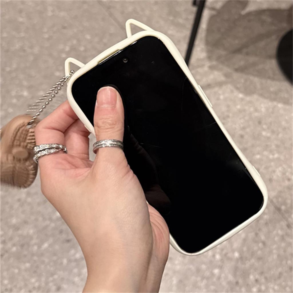 Cute Cartoon 3D Cat Ears Soft Phone Case For iPhone 16 15 14 13 Pro Max With Lovely Mini Hole Shoes Pendant Back Cover