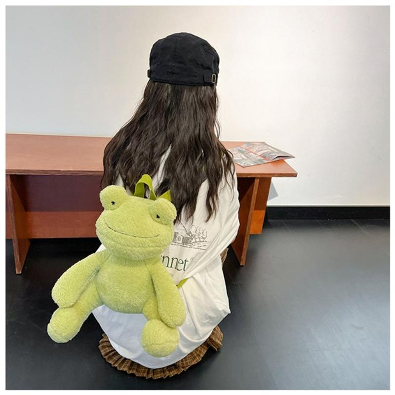 Small Frog Shaped Backpack Cute Plush Bag Cartoon Preschooler Book Bag Animal Backpack For Kid Girl Chritmas Gift