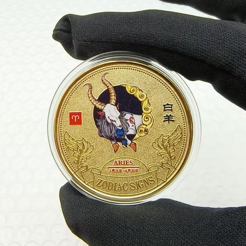 Twelve Zodiac Signs, Colored Coins, Metal Crafts, Lucky Coins, European and American Coins, Collecting, Playing with Coins, 12 Zodiac Signs Coins