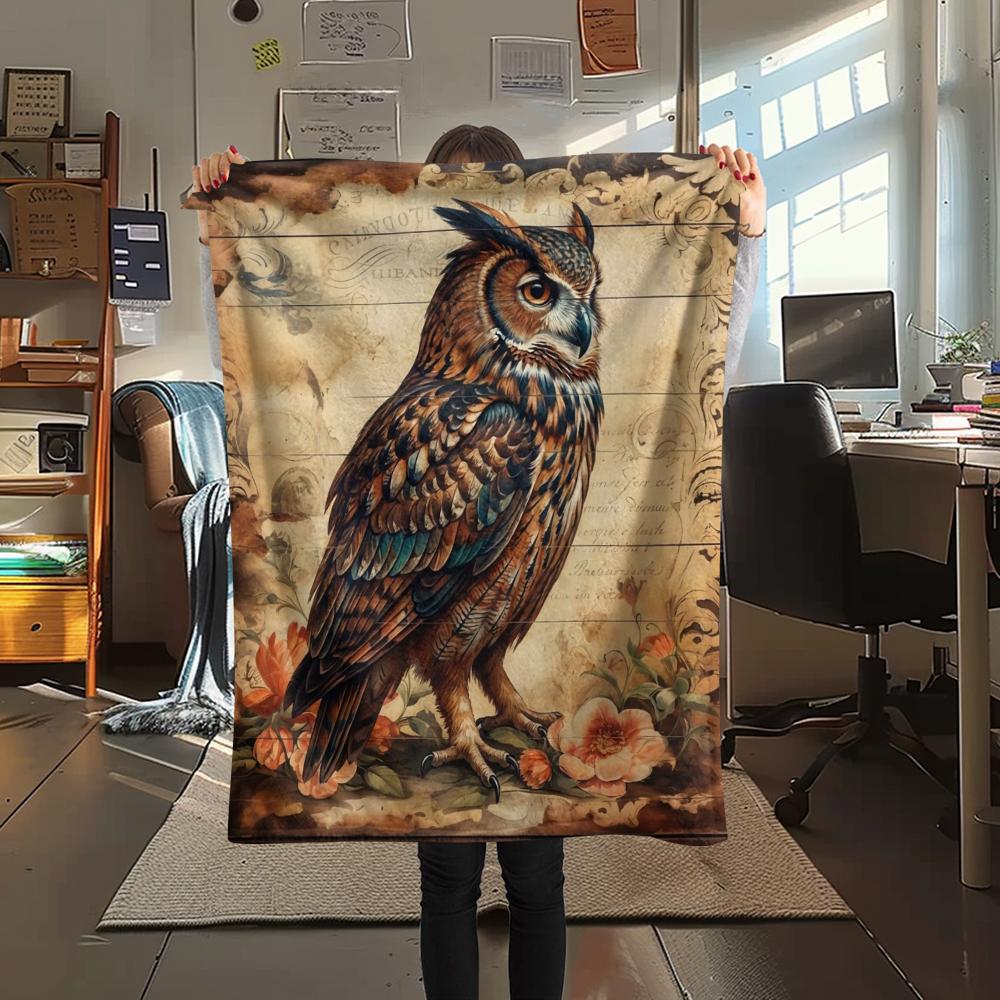 1PC Retro Floral Animal Print Flannel Blanket, High Quality All Seasons, Home Decor, Warmth and Comfort, Perfect for Christmas Gifts