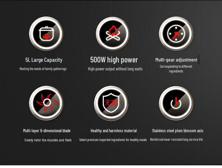 Stainless Steel Electric Meat Grinder and Multi-Functional Food Processor: Mixer, Dough Kneader, Juice Extractor, and High-Power Meat Mincer