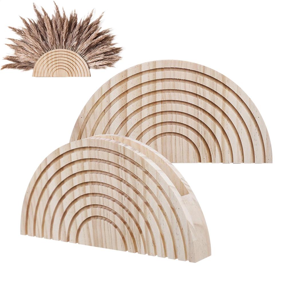 2 Pieces Bohemian Semi Circle Vase Wall Mounted Curved Wood Vase Planter Decoration For Artificial Plants Pampas Grass Faux