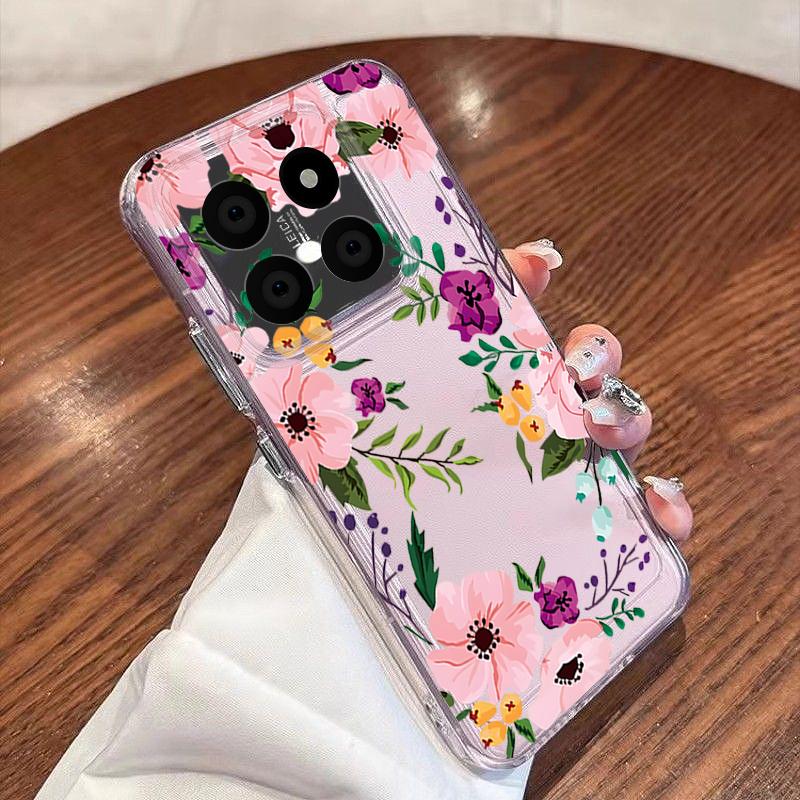 Vintage Floral Pattern Case For Xiaomi Redmi Note 15 Pro 4G Funda Redmi Note 14 13 Pro 5G Clear TPU Silicone Soft Cover