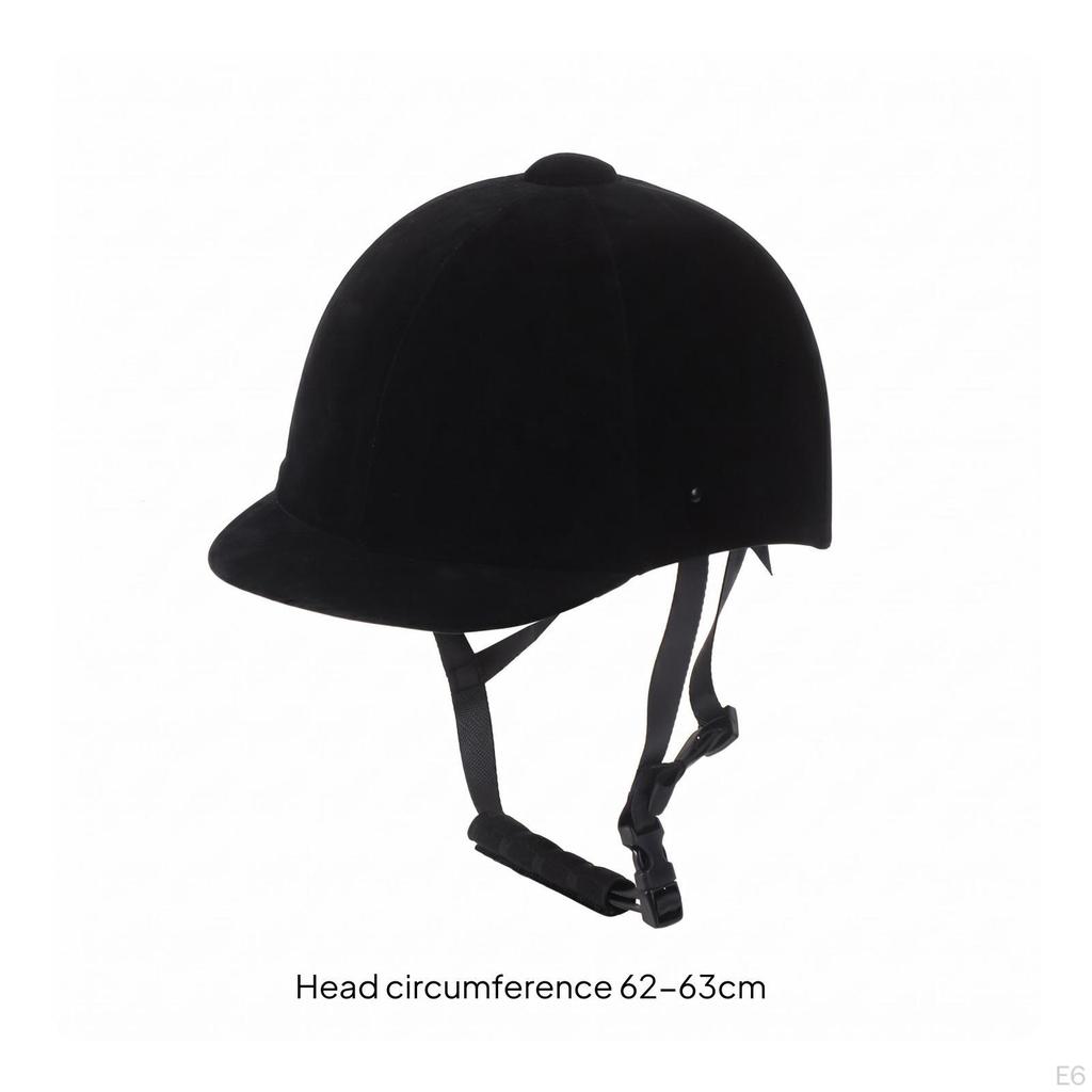 Casco de Montar de Terciopelo con Carcasa Redondeada, Ala Corta Negra, Equipo Deportivo para Jinetes