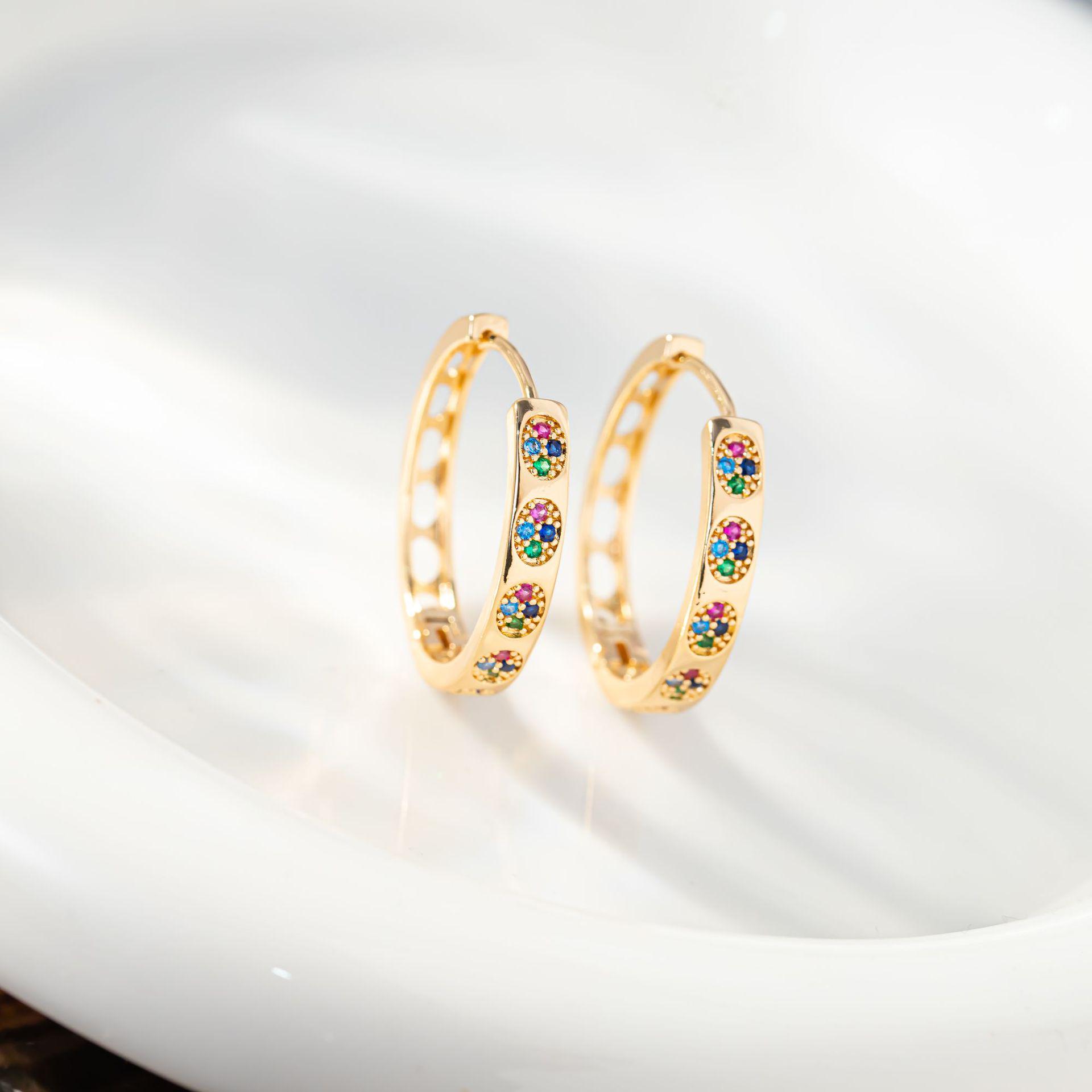 Vintage-Inspired Colorful Zirconia Hoop Earrings - Elegant French Design for Women