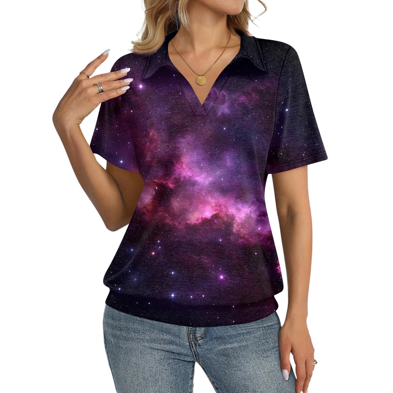 

Women s Fashion Casual Lapel Short Sleeve Printed Shirt Women s Up Tops L