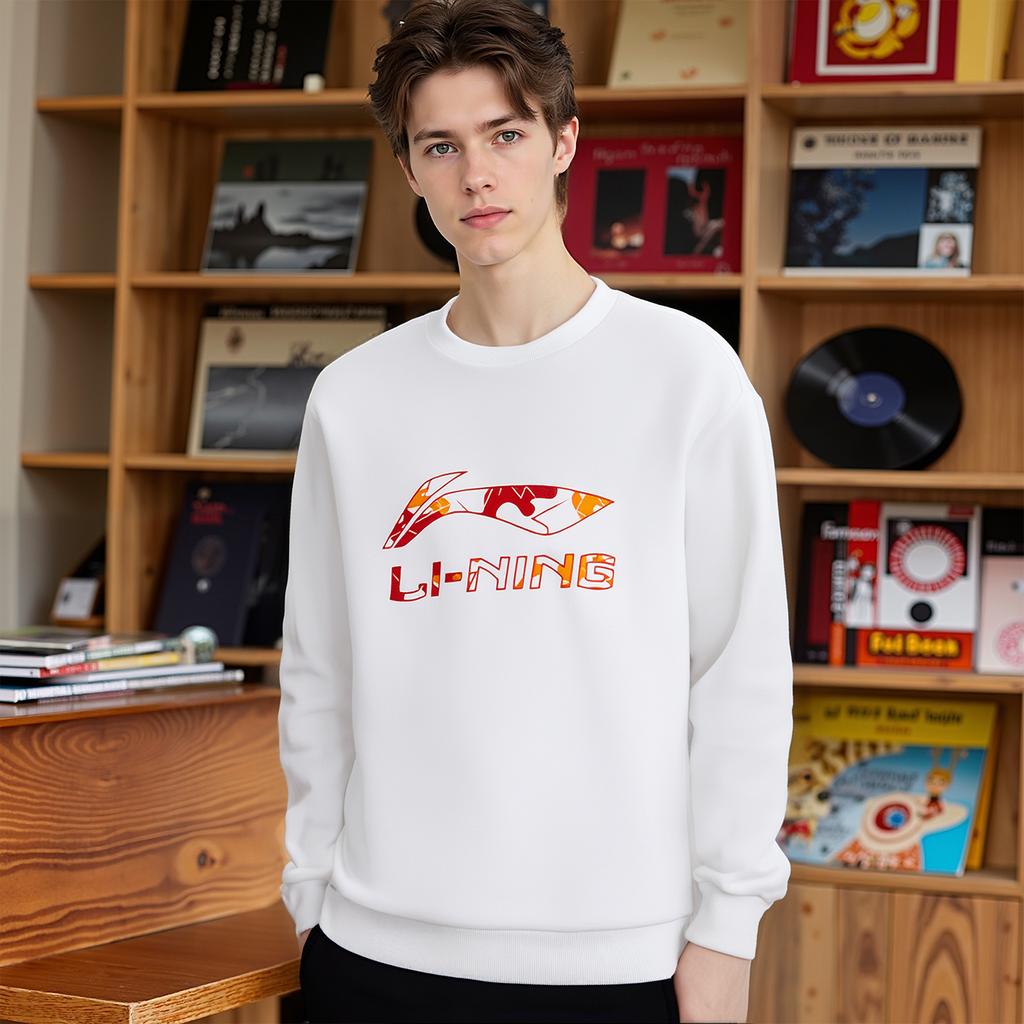 Li Ning Sweatshirts Unisex White Crew Neck Moderate Regular AWDVG89-2
