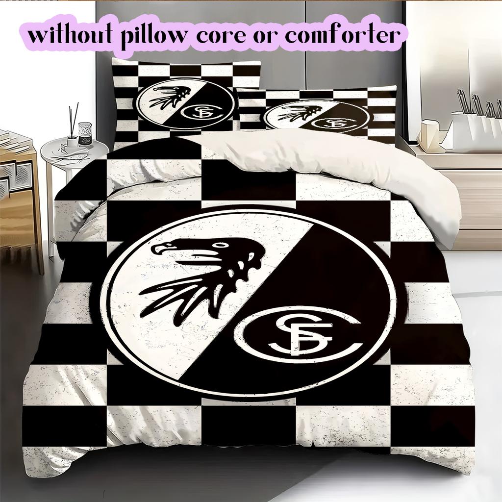 SC Freiburg Pattern Bedding Quilt Set Quilt Cover Pillowcase Home Decoration Birthday Gift (1 * duvet cover + 2 * pillowcase, without core)