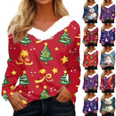 Long Sleeve Shirts For Women Cute Tops Christmas Prints Tees Blouses Casual Plus Size Basic Tops Pullover