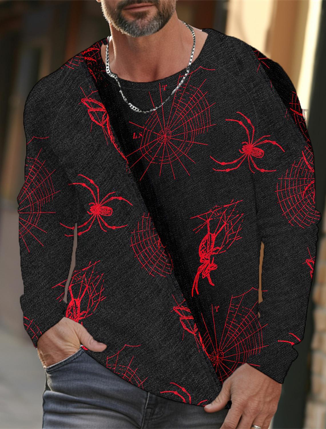 Весенне-осенняя мужская футболка с длинным рукавом и принтом паутины в 3D-стиле — фото 4