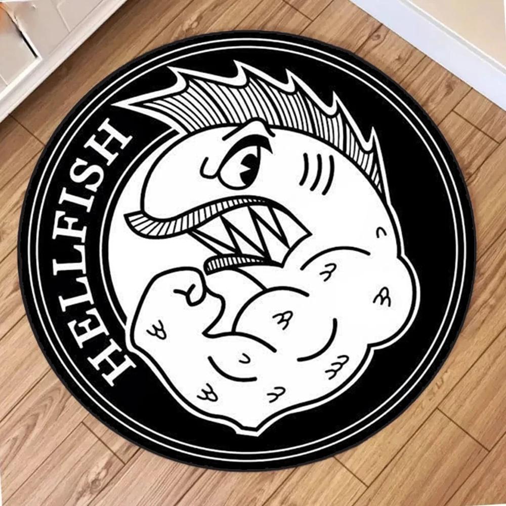 Muscle Fish Printing Round Carpet for Home Living Room Bedroom Decor Circle Rug Non Slip Mechanical Washable Flannel Floor Mat