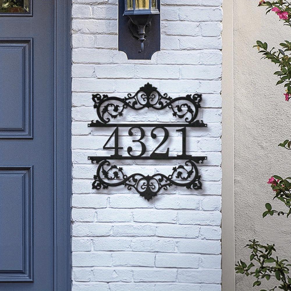 Custom Metal Tin Sign Scroll Design Address Plaque House Number Home Decor
