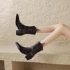 Krazing Pot Sheep Skin Autumn Winter Shoes Thick High Heels Size 43 Western Boots Slip on Ankle Boots