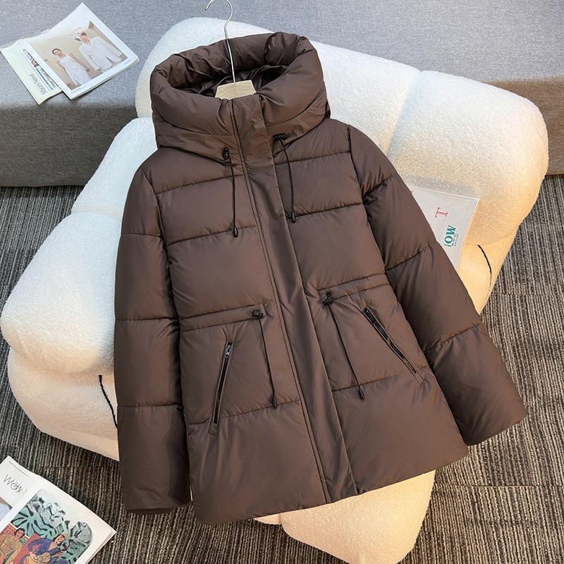 Padded Jacket Women's Mid-length Hooded Padded Jacket Thickened and Thin Padded Jacket High-end Jacket