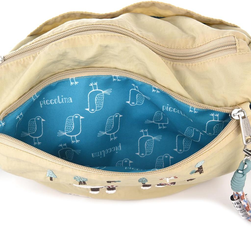 [Kusuguru Japan] Water-Repellent Embroidered Washer Shoulder Bag, Matilda, BE