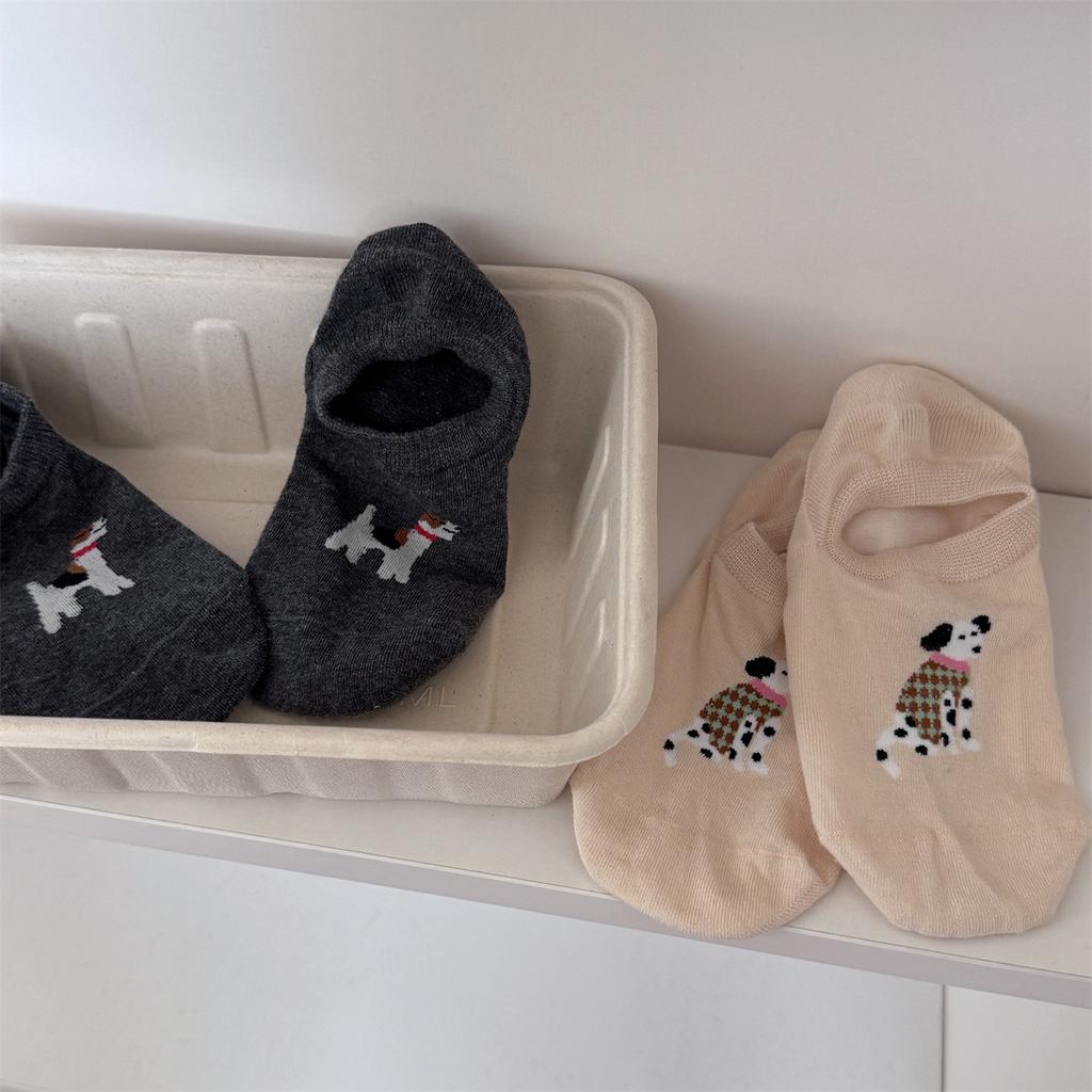 Niedliche Cartoon Hunde Bootssocken für Mädchen, Trendige handbemalte Freizeitsocken, Unsichtbare knochenlose Socken