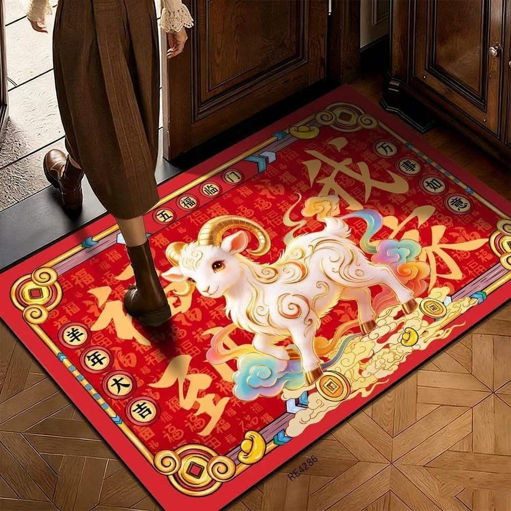 60*40cm Festive Decoration Door Mat Cartoon Front Door Decorative Carpet New Year Red Floor Mat