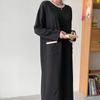 Shop   Women Round Drop Shoulder Loose Fit One Mile Color Block Long Dress Ara W