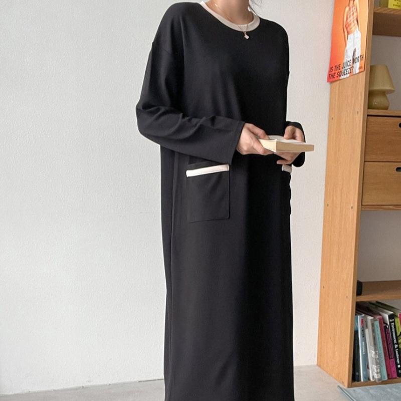 Shop Women Round Drop Shoulder Loose Fit One Mile Color Block Long Dress Ara W