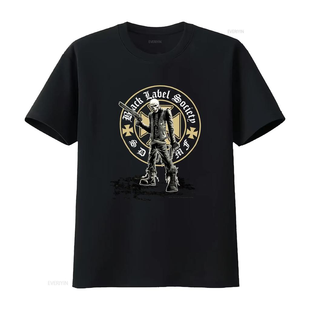 Nwot Black Label Society Band T Shirt Gothic Skull Print Rock Style Mens vintage Washed streetwear Breathable Versatile homme